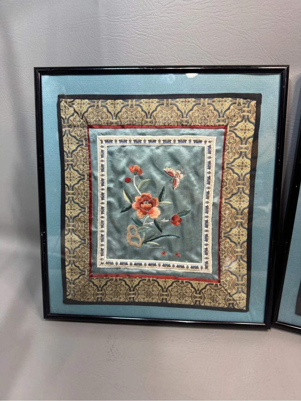 Vintage Set Chinese Silk Embroidery Butterfly Flowers Wall Hanging Picture Decor